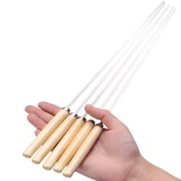 5/10pcs Wooden Handle Anti-Scalding Barbecue Skewers Can Be Reused 304 Stainless Steel Metal Barbecue Skewers Wide Skewers