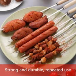 5/10pcs Wooden Handle Anti-Scalding Barbecue Skewers Can Be Reused 304 Stainless Steel Metal Barbecue Skewers Wide Skewers