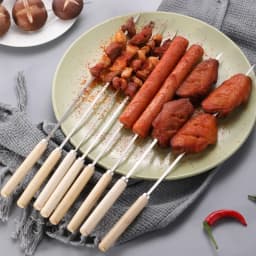 5/10pcs Wooden Handle Anti-Scalding Barbecue Skewers Can Be Reused 304 Stainless Steel Metal Barbecue Skewers Wide Skewers