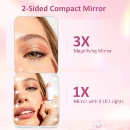 Mini Handheld Makeup Mirror 1X/3X Magnifiying Compact Folding Travel Portable With Light Makeup Pocket Mirror 8 Leds for Gifts