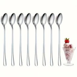 6Pcs Stainless Steel Long-Handled Ice Teaspoon, Coffee Spoon, Ice Cream Stirring Spoon, Dishwasher Safe, Kitchen Accessories, Tableware Set