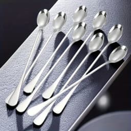 6Pcs Stainless Steel Long-Handled Ice Teaspoon, Coffee Spoon, Ice Cream Stirring Spoon, Dishwasher Safe, Kitchen Accessories, Tableware Set