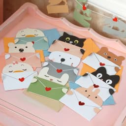 9Pcs Cartoon Animal Gift Card with Envelope Folded Greeting Card Holiday Wishes Postcards for Birthday Baby Shower Party Decor