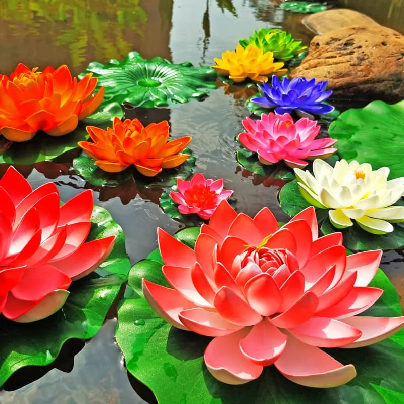 10/17/28cm Lotus Artificial Flower Floating Fake Lotus Plant Lifelike Water Lily Micro Landscape for Pond Garden Decor