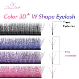 GLAMLASH 3D W+ Shape Colored Lashes Extension Premade Volume Fan Eyelashes W Style Shaped Natural False Lash Makeup Tool