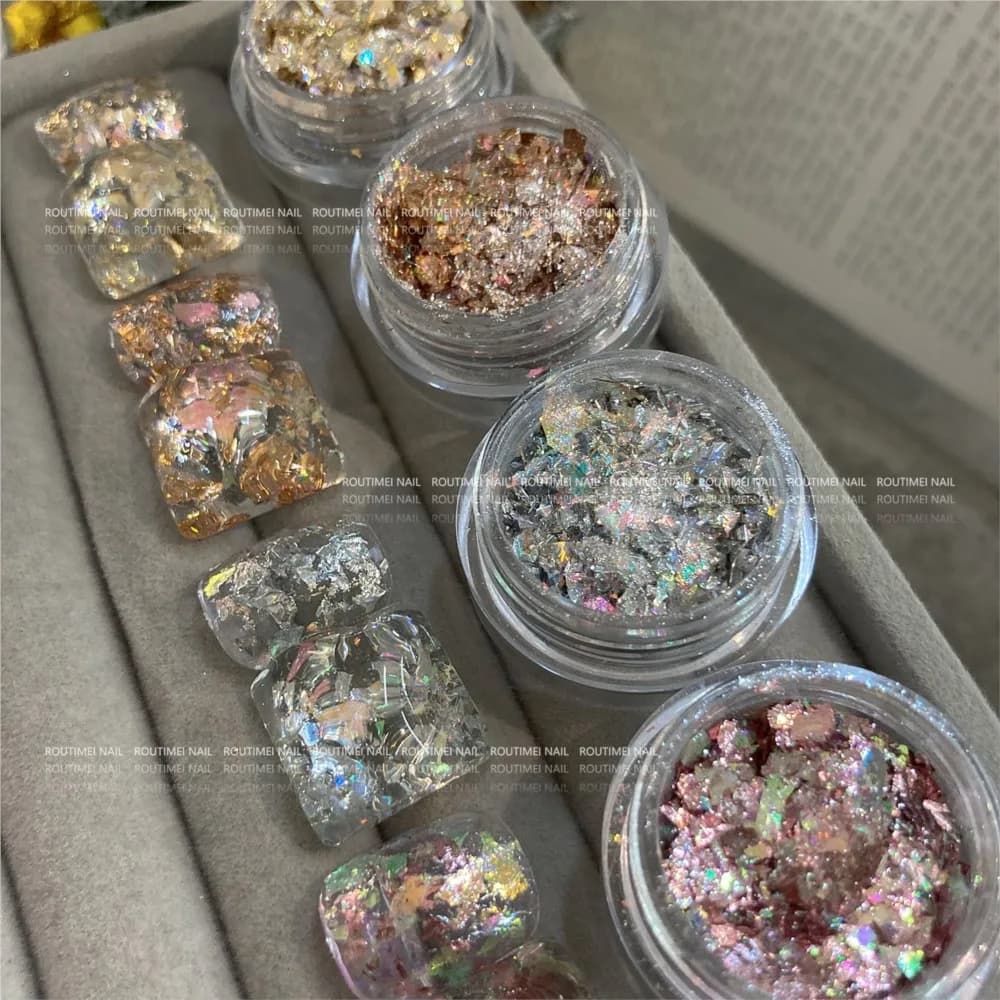 4/1Box Irregular Foil Opal Nail Glitter Sequins Sparkly Gradient Symphony Polarized Flakes Silver Gold Mixed Nail Art Decoration