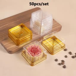 50pcs Clear Plastic Mini Cake Box Set Baking and Kitchen Tools, ldeal for Camping, Dining, Restaurants and Bakeries