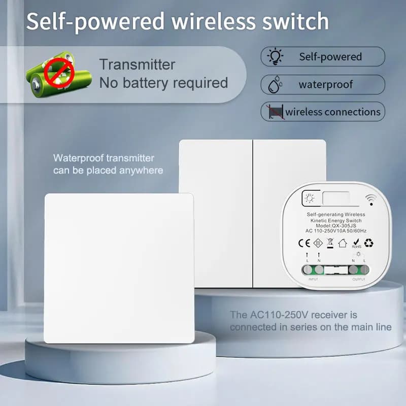 Self-powered Wireless Wall Switch No Battery Required 86Type RF433Mhz Waterproof Wall Switch