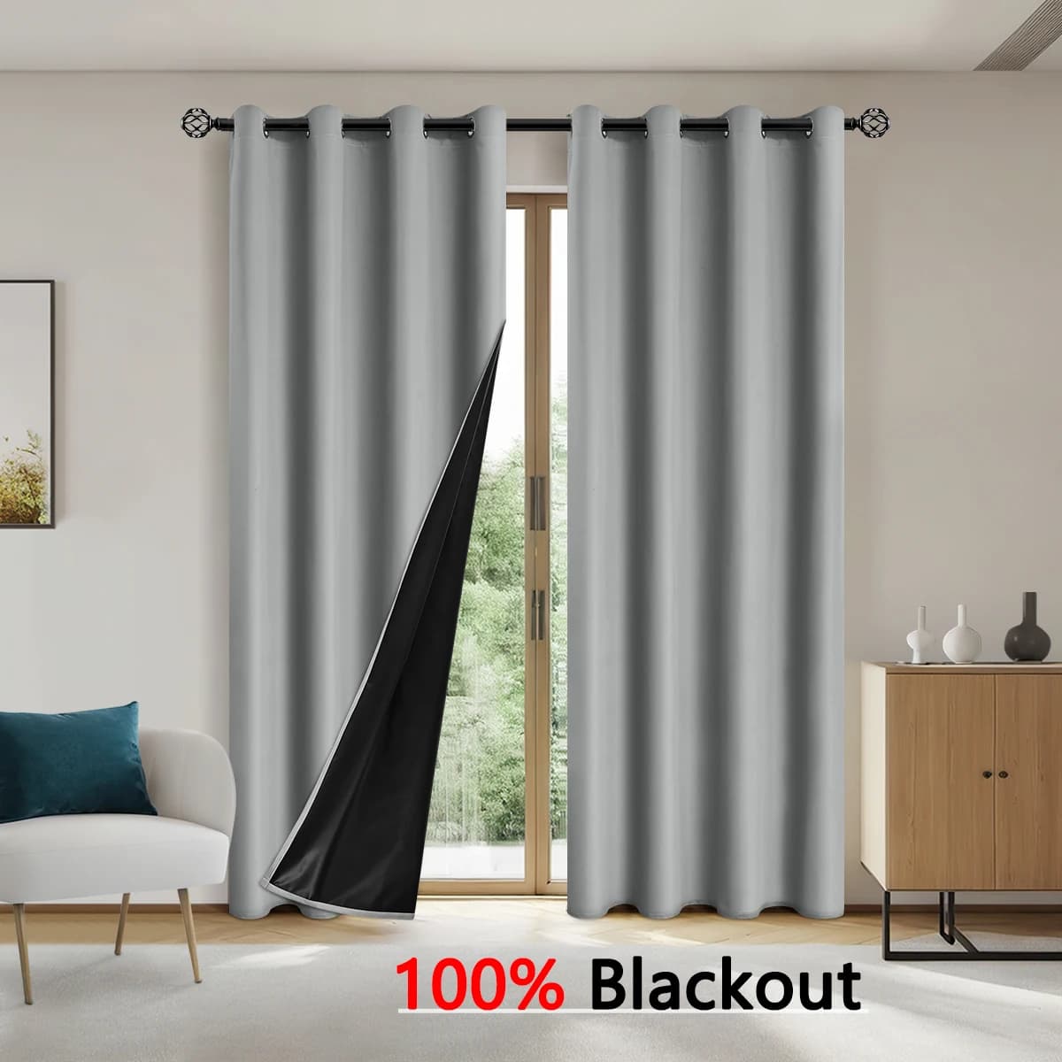 1pc Solid Color Full Shading and Sun Protection 100% Blackout Curtains, Bedroom and Living Room Shading Curtains