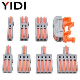5pcs/lot Quick Wire Splice Combined Lever Connector Splitter Compact Din Rail Terminal Block Connection Clamp 1 In Multiple Out