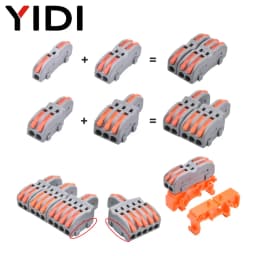 5pcs/lot Quick Wire Splice Combined Lever Connector Splitter Compact Din Rail Terminal Block Connection Clamp 1 In Multiple Out