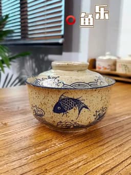 YWDL 6.5inch Japanese Style Ramen Bowl With Lid Ceramic Instant Noodle Bowl For Soup Rice Noodle And Porridge Kitchen Tableware