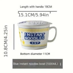1pc Large Capacity Ceramic Instant Noodle Bowl with Cover,Perfect for Dorms and Home Kitchens - Keep Your Noodles Fresh and Warm