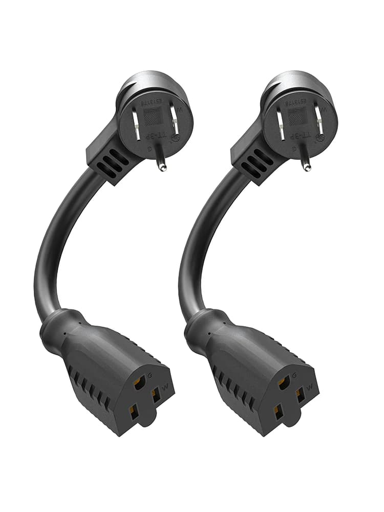 2pcs 1 Foot Extension Cord, Low Profile Angled Flat Plug, 3 Prong Grounded Wire, 125V/10A Rated for Indoor Use 18AWG