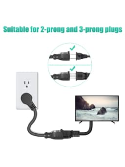 2pcs 1 Foot Extension Cord, Low Profile Angled Flat Plug, 3 Prong Grounded Wire, 125V/10A Rated for Indoor Use 18AWG