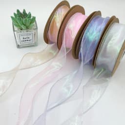 40mm 10Yards Fishtail Organza Ribbon Reflective Iridescent Wavy Edge Ribbon for Gift Wrapping DIY Bow Bouquet Voile Ribbons