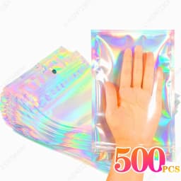 500PCS Laser Ziplock Bag Necklace Earrings Jewelry Gift Packing Bags Cell Phone Cases Colorful Packing Bags Kitchen Organizer