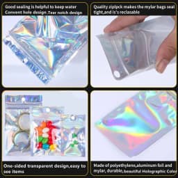 500PCS Laser Ziplock Bag Necklace Earrings Jewelry Gift Packing Bags Cell Phone Cases Colorful Packing Bags Kitchen Organizer