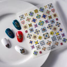1PC Bohemia Nail Art Stickers 5D Bohemia Nail Sticker Decal Abstract Design Retro Blue Yellow Flower Self Adhesive Nail Supplies