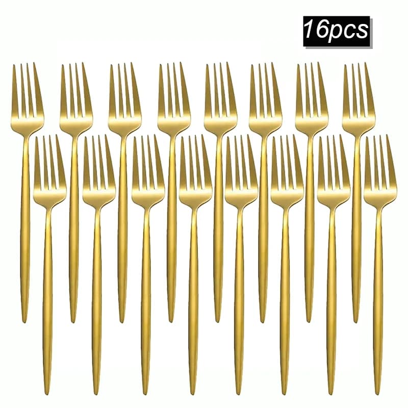 8/12/16pcs Stainless Steel Gold Tableware Dinner Fork Fruit Fork Steak Fork Salad Fork Suitable for Restaurant or Banquet