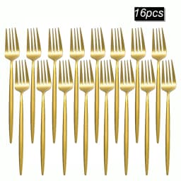 8/12/16pcs Stainless Steel Gold Tableware Dinner Fork Fruit Fork Steak Fork Salad Fork Suitable for Restaurant or Banquet