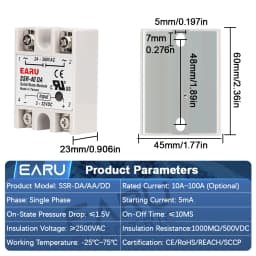 EARU Solid State Relay Single Phase SSR-25DA SSR-40DA SSR-40AA SSR-40DD SSR 10/25/40/60/80/100A DD DA AA PID Temperature Control