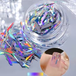 1 Jar Glass Effect Line Nail Sticker Sparkly Irregular Aurora Glass-Paper Nail Art Sequins Laser Iridescent Cellophane Glitter