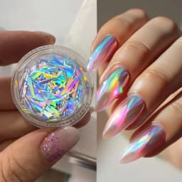 1 Jar Glass Effect Line Nail Sticker Sparkly Irregular Aurora Glass-Paper Nail Art Sequins Laser Iridescent Cellophane Glitter