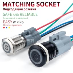 12/16/19/22mm Black shell Push Button Switch Metal Waterproof Latching Momentary LED Light Car Engine Power Switch Blue Red HUSA