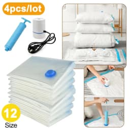 4pcs Reusable Vacuum Bags Transparent Folding Compressed Space Saving Vacuum Bag for Clothes Large Travel Container