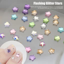 50PCS Super Sparkle Colorful Five-Pointed Stars Flatback Diamonds Nail Art Rhinestones Gem Manicure Flatback Charms Accessories