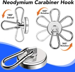 Magnetic Hooks Strong Heavy Duty Neodymium Hooks With Swivel Carabiner Hook For Refrigerator 1pcs Magnetic Materials