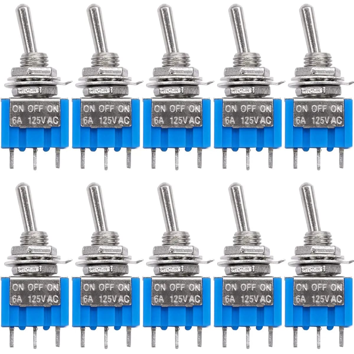10Pcs DIY Toggle Switch ON-OFF-ON 3Pin 3 Position Latching MTS-103 AC 125V/6A 250V/3A Power Button Switch Car