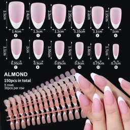 150Pcs Pre-made French False Nails Scarless Coffin Almond Fake Nail Artificial Fingernails Press on Nails for Nail Extension