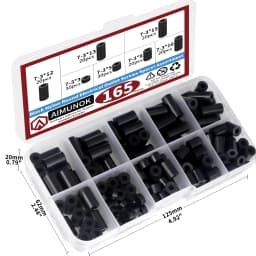 165pcs Black Nylon Round Spacer Assortment Kit, Electrical Outlet Screws Spacers, Plastic Spacers Without Threaded, Switch and R