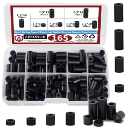 165pcs Black Nylon Round Spacer Assortment Kit, Electrical Outlet Screws Spacers, Plastic Spacers Without Threaded, Switch and R