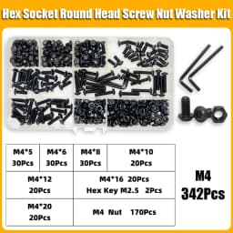 2510p Round Hex Cap Screw Kit M2 M2.5 M3 M4 M5 M6 10.9 Grade Black Socket Button Head Allen Drive Screws Bolt and Nut and Washer