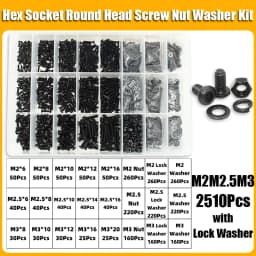 2510p Round Hex Cap Screw Kit M2 M2.5 M3 M4 M5 M6 10.9 Grade Black Socket Button Head Allen Drive Screws Bolt and Nut and Washer