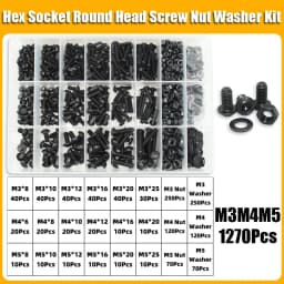 2510p Round Hex Cap Screw Kit M2 M2.5 M3 M4 M5 M6 10.9 Grade Black Socket Button Head Allen Drive Screws Bolt and Nut and Washer