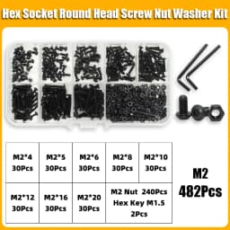 2510p Round Hex Cap Screw Kit M2 M2.5 M3 M4 M5 M6 10.9 Grade Black Socket Button Head Allen Drive Screws Bolt and Nut and Washer