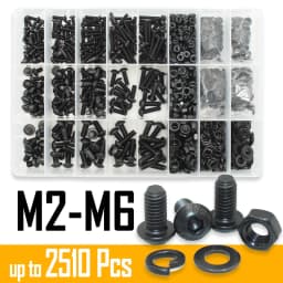 2510p Round Hex Cap Screw Kit M2 M2.5 M3 M4 M5 M6 10.9 Grade Black Socket Button Head Allen Drive Screws Bolt and Nut and Washer