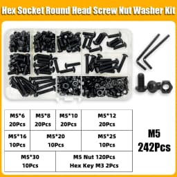 2510p Round Hex Cap Screw Kit M2 M2.5 M3 M4 M5 M6 10.9 Grade Black Socket Button Head Allen Drive Screws Bolt and Nut and Washer
