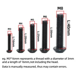 2510p Round Hex Cap Screw Kit M2 M2.5 M3 M4 M5 M6 10.9 Grade Black Socket Button Head Allen Drive Screws Bolt and Nut and Washer
