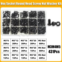 2510p Round Hex Cap Screw Kit M2 M2.5 M3 M4 M5 M6 10.9 Grade Black Socket Button Head Allen Drive Screws Bolt and Nut and Washer