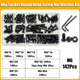 2510p Round Hex Cap Screw Kit M2 M2.5 M3 M4 M5 M6 10.9 Grade Black Socket Button Head Allen Drive Screws Bolt and Nut and Washer