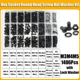 2510p Round Hex Cap Screw Kit M2 M2.5 M3 M4 M5 M6 10.9 Grade Black Socket Button Head Allen Drive Screws Bolt and Nut and Washer