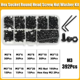 2510p Round Hex Cap Screw Kit M2 M2.5 M3 M4 M5 M6 10.9 Grade Black Socket Button Head Allen Drive Screws Bolt and Nut and Washer