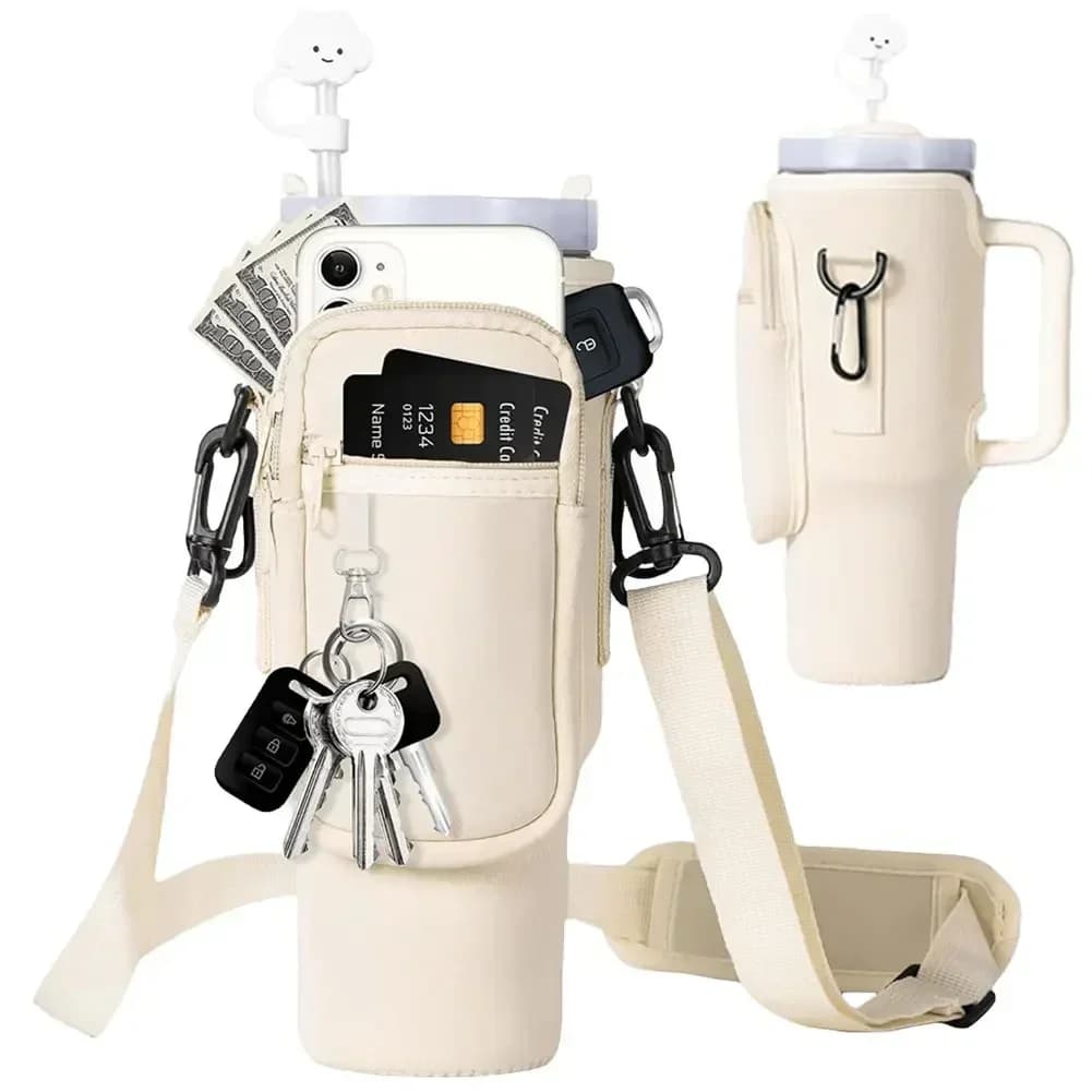 40oz Neoprene Water Bottle Carrier Bag for Stanley Quencher Cup Sleeve with Adjustable Shoulder Strap Water Bottle Holder Pouch