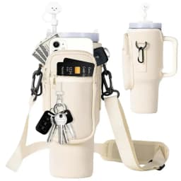 40oz Neoprene Water Bottle Carrier Bag for Stanley Quencher Cup Sleeve with Adjustable Shoulder Strap Water Bottle Holder Pouch