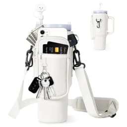 40oz Neoprene Water Bottle Carrier Bag for Stanley Quencher Cup Sleeve with Adjustable Shoulder Strap Water Bottle Holder Pouch